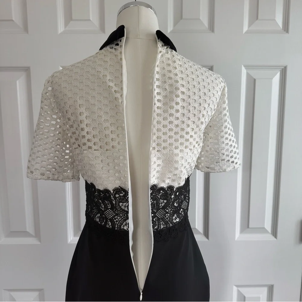 Zara As Seen on TV Black White Lace Crochet Cutout Sheath Dress Mock Neck Size S - Picture 8 of 13